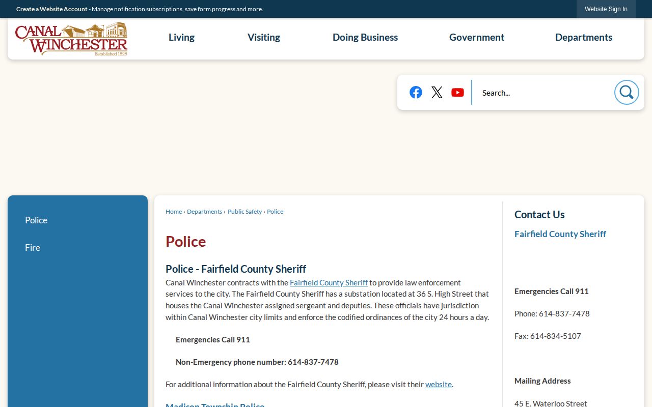Canal Winchester law enforcement information for Fairfield County booking records