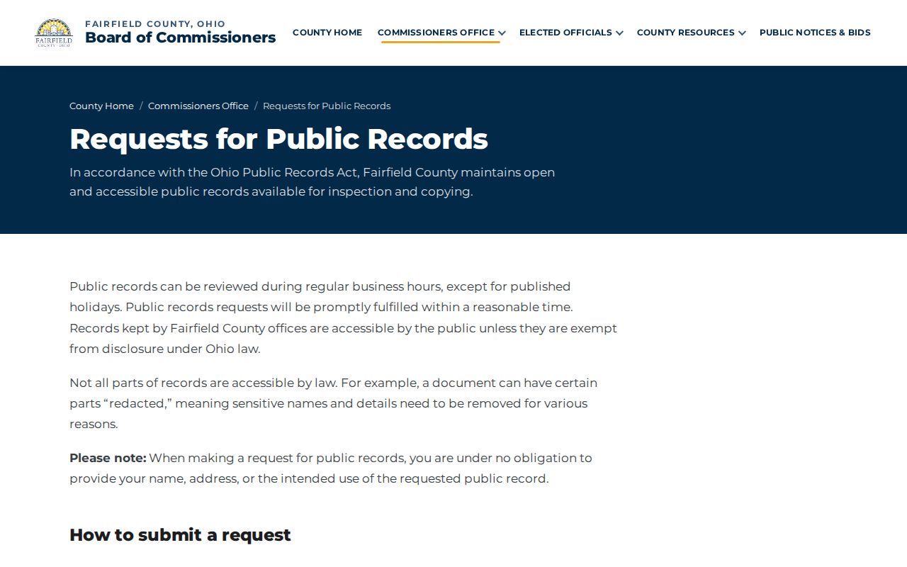 Fairfield County public-records request source for booking records