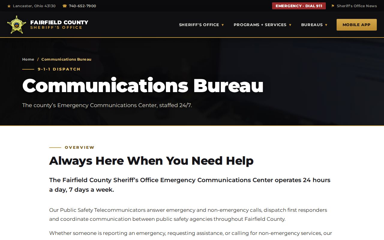 Fairfield County warrant-record Communications Bureau page
