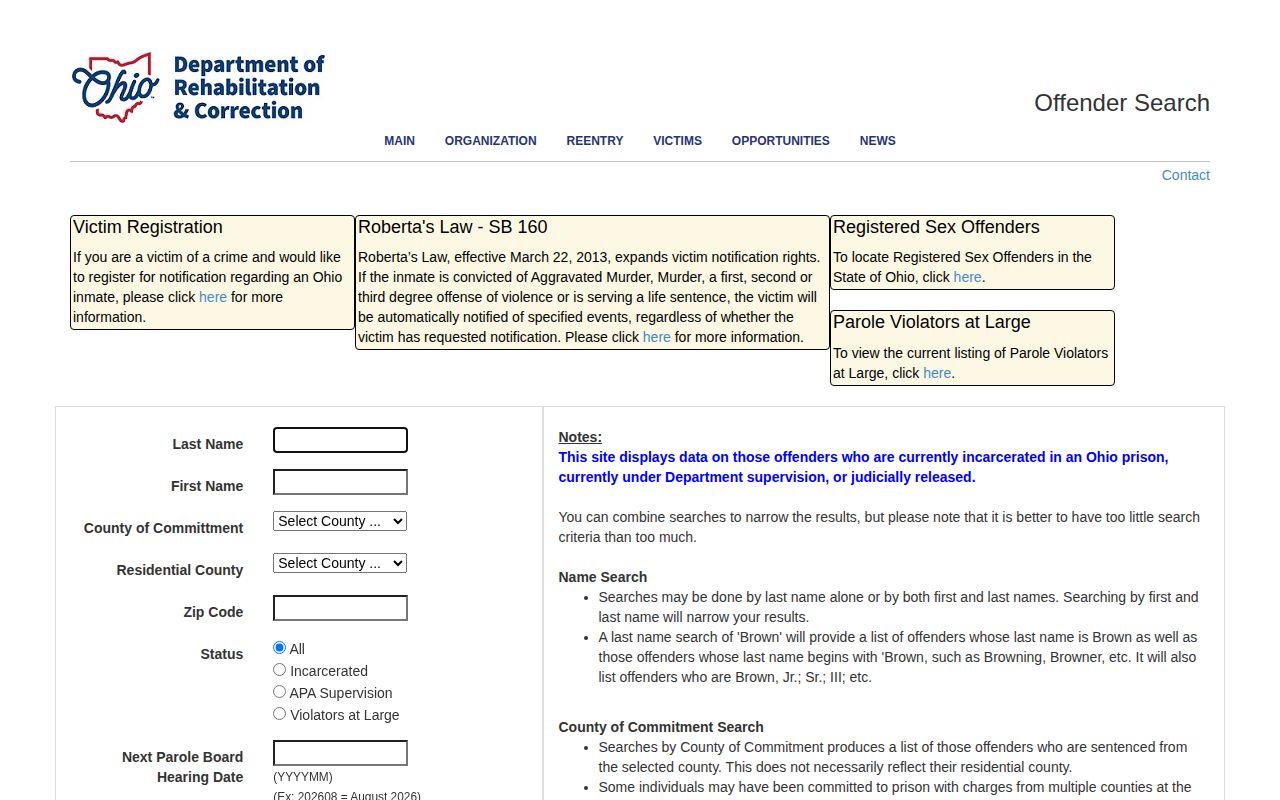 Fairfield County state custody record lookup in Ohio ODRC offender search